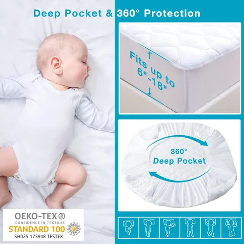 Miniatura 6 de Lunsing Protector de colchón impermeable suave, transpirable, tamaño King, bolsillo de 6 a 18 pulgadas de profundidad, color blanco