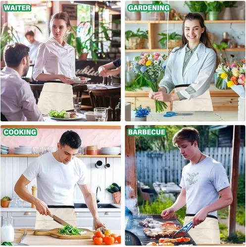 Miniatura 6 de DOMIKING Delantales de camarera con 3 bolsillos para camarera, delantal de chef corto para mujeres y hombres
