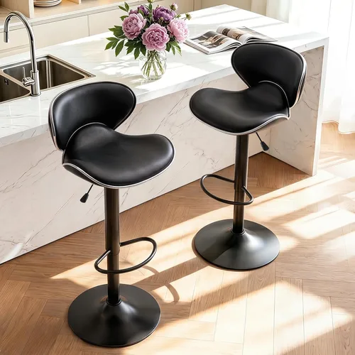 Miniatura 14 de Vogue Furniture Direct Taburetes de Bar Ajustables de Cuero PU, Taburetes Modernos Giratorios de Elevación Neumática con Respaldo, Sillas de Altura