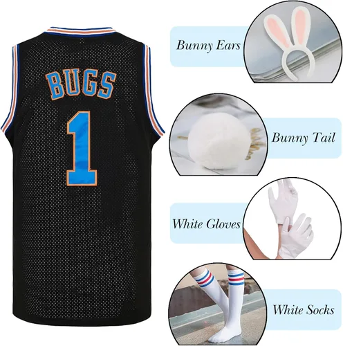 Miniatura 2 de Camiseta de baloncesto para hombre Lola #10 Bugs #1 Space Movie Jersey 90S Hip Hop Ropa Camisa para Fiesta