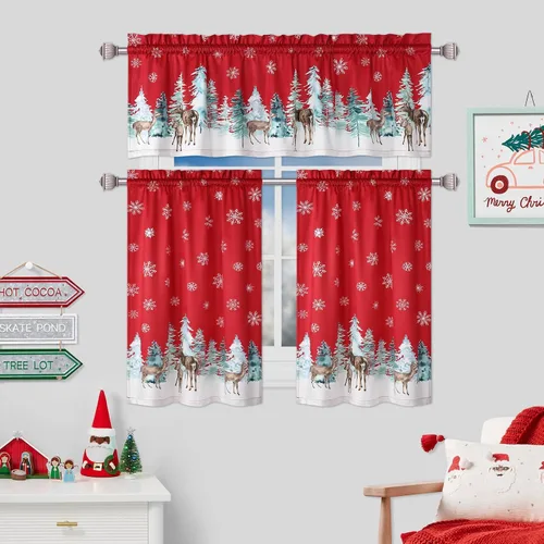 Miniatura 9 de ROYGROW Cortinas de cocina de Navidad de 24 pulgadas, para ventana de café, bolsillo para barra para decoración del hogar, 2 paneles para baño