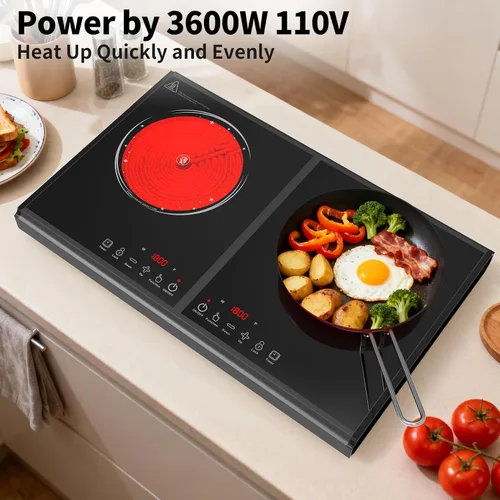 Miniatura 9 de VBGK Placa de cocina eléctrica, estufa de 110 V 3600 W, encimera de 22 pulgadas con 9 niveles de potencia, control táctil LED, protección contra