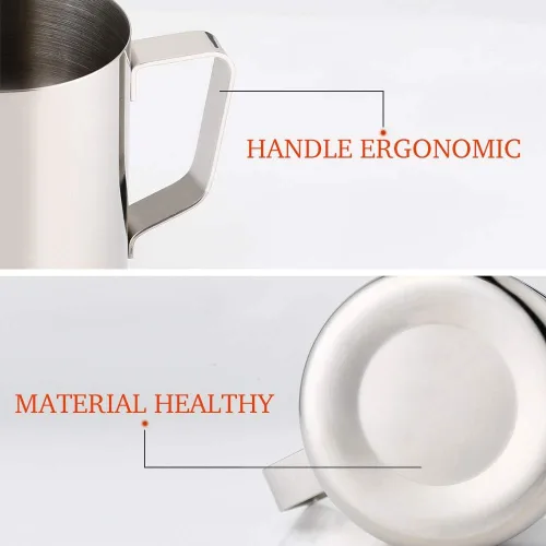 Miniatura 7 de Jarra de espuma de leche de acero inoxidable, 20 oz/20.3 fl oz, jarra de vapor Cappuccino Latte Art con mango ergonómico y termómetro
