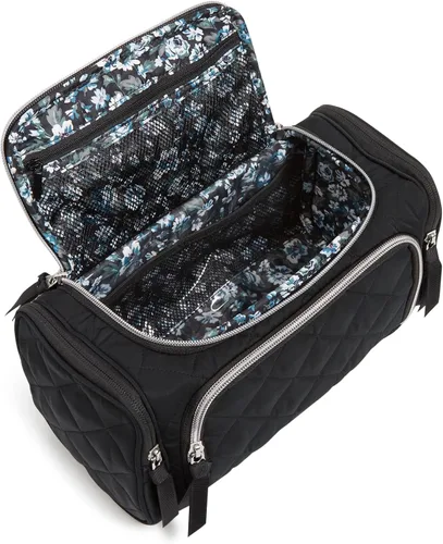 Miniatura 4 de Vera Bradley Bolsa organizadora de maquillaje cosmético de viaje grande de sarga para mujer, Negro