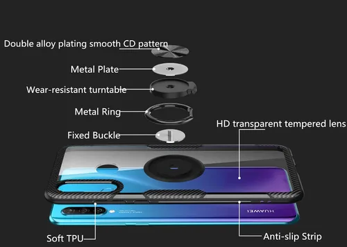 Miniatura 7 de SORAKA Funda transparente para Huawei P30 Lite con soporte de anillo, funda delgada transparente de policarbonato duro para Huawei P30 Lite