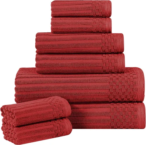 Miniatura 112 de Superior Juego de 6 toallas de algodón sólido y acanalado, toallas de cara de 13 x 13 pulgadas, toallas de mano de 16 x 28 pulgadas, toallas de baño