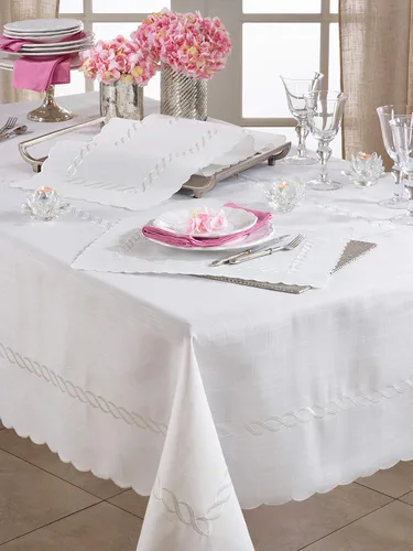 Miniatura 3 de Saro Lifestyle Camino de mesa bordado trenzado, blanco, 16"x54