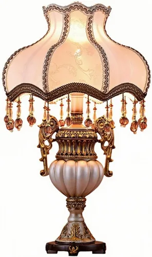 Miniatura 18 de Lámpara de mesa inteligente victoriana con cuentas de cristal y acabado dorado, base de resina verde esmeralda, enchufe E26 para dormitorio, Verde 1
