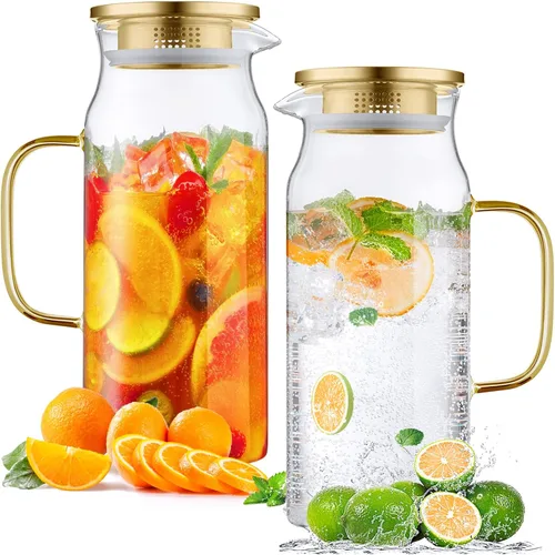 Miniatura 13 de Bivvclaz Jarra de vidrio de 2 litros y 68 onzas con tapa y asa, jarra de vidrio para agua caliente/fría, jarra grande de té helado para café, jugo