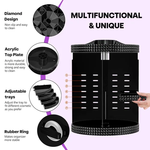 Miniatura 5 de Organizador de maquillaje giratorio de 360 grados para tocador, organizador de belleza de capacidad extra grande, organizador de perfume DIY