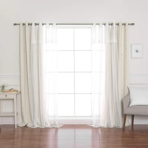 Miniatura 39 de Best Home Fashion Par de cortinas opacas con revestimiento de tul y corte láser, paneles de ventana con ojales plateados para dormitorio, habitación