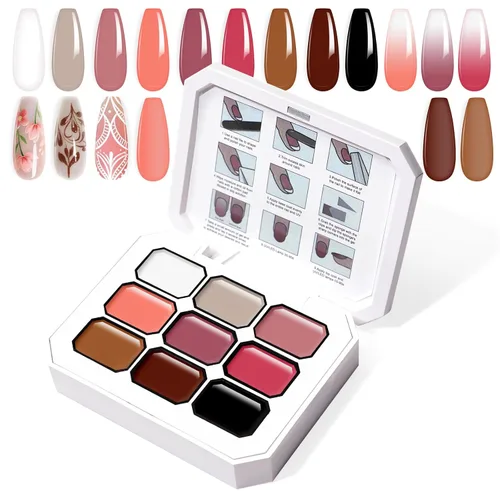 Miniatura 19 de Juego de esmaltes de gel con gradiente, 9 colores ombre, esmalte de gel para uñas rojo, marrón, azul claro, rosa, esponjado para pigmento, Pat Aura