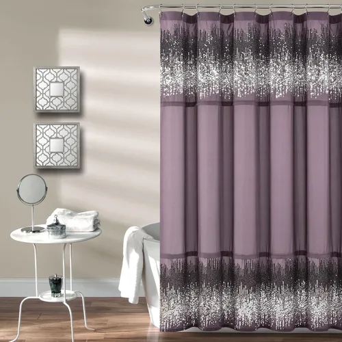 Miniatura 5 de Lush Decor 1 cortina de ducha con lentejuelas brillantes, diseño elegante y brillante para baño, 70 x 72 pulgadas, plateado y blanco, 70 x 72