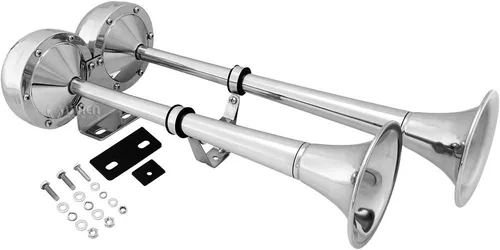 Miniatura 7 de Vixen Horns Claxon de Aire Fuerte y Potente con Trompetas Duales de Acero Inoxidable Marinas para Barcos/RV/Camiones 12V Negro VXH2112MAR-B