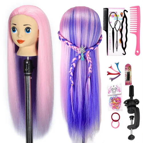 Miniatura 10 de 16 pulgadas 100% pelo real maniquí cabeza de entrenamiento cabeza cosmetología maniquí cabeza para peluquería práctica trenzado peinado con soporte