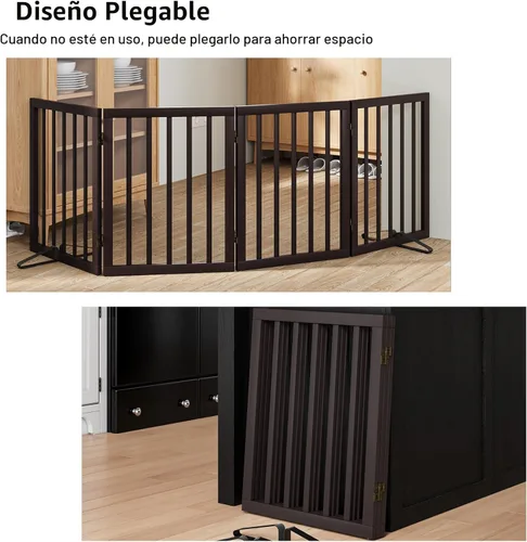 Miniatura 4 de Puerta de madera para perros plegable independiente de 4 paneles para mascotas, puertas extra anchas para perros para puertas interiores, escaleras
