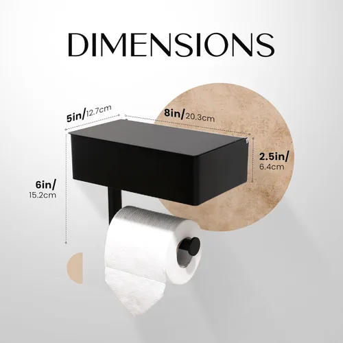 Miniatura 6 de Day Moon™ Soporte de papel higiénico negro mate con estante, soporte de toallitas para baño, dispensador de toallitas desechables, soporte