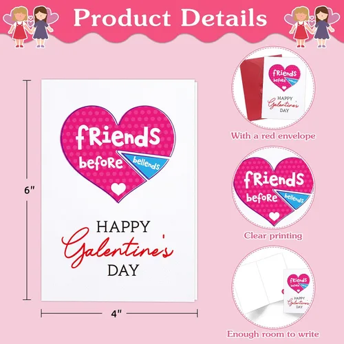 Miniatura 6 de D4DREAM Tarjetas de feliz día de Galentines para sus amigos antes de Bellends Galentines Day Tarjeta de regalo para amigos, mejor amiga, tarjeta