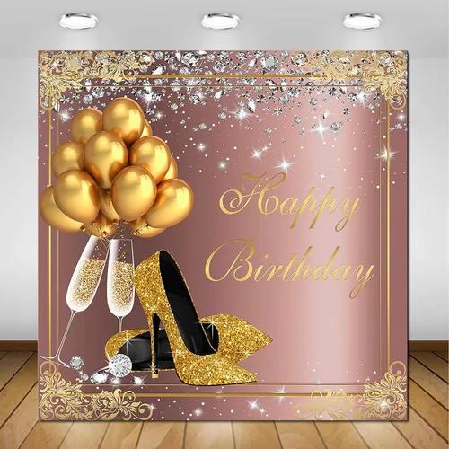 Miniatura 7 de Avezano Telón de fondo de cumpleaños de color oro rosa para mujeres y niñas, globos dorados, tacones altos, fiesta de cumpleaños, sesión de fotos