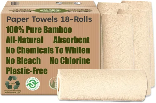Miniatura 12 de Toallas de papel 100% de bambú, sin árboles, sin químicos, sin pelusas, duraderas, absorbentes, tamaño seleccionable de 2 capas, 90 hojas por rollo.