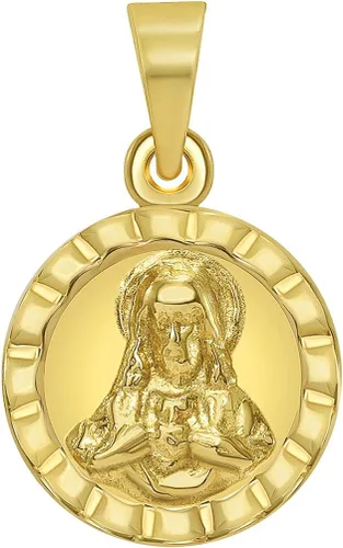 Miniatura 2 de Colgante de oro amarillo de 14 quilates con dije de medallón de guadalupe y corazón sagrado de Jesús (reversible), Oro amarillo, no aplica