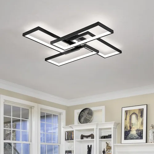 Miniatura 2 de Shine LUEST Modernas luces LED de techo para dormitorio, 26 pulgadas, regulables, cuadradas, para sala de estar, con control remoto, lámpara negra