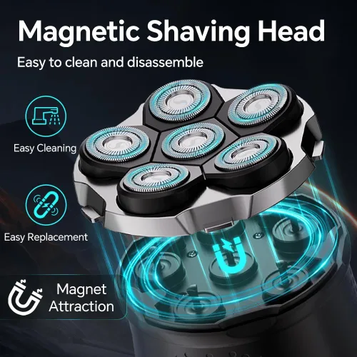 Miniatura 2 de Afeitadoras eléctricas de cabeza flotante 6D para hombres calvos, afeitadora giratoria magnética para la cara de los hombres, maquinilla de afeitar