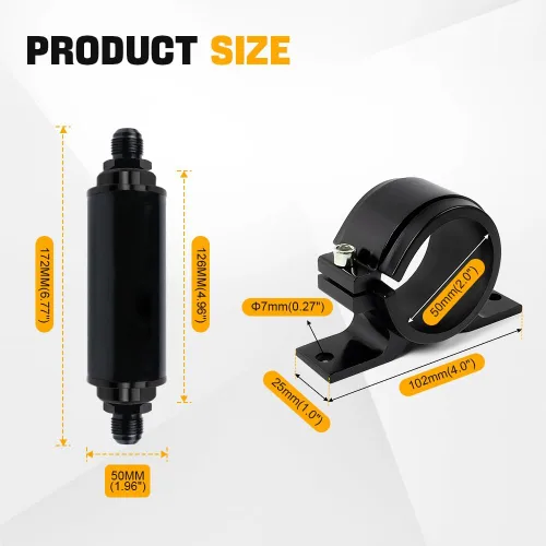 Miniatura 6 de BARTOO Filtro de combustible en línea de 100 micras con adaptador 6AN 8AN 10AN y soporte de montaje de 50 mm para filtrar gasolina, diésel, E85 negro