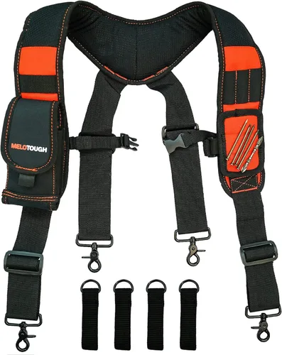 MELOTOUGH Tirantes Magnéticos para Cinturón de Herramientas con Pulsera Magnética de Muñeca para Cinturón de Trabajo Tirantes Acolchados de Naranja