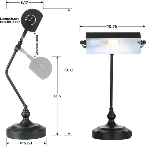Miniatura 2 de CONCA Lámpara de escritorio y de piano ajustable LED con toque clásico antiguo y protección ocular - Negro (bombilla incluida)