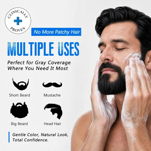 Miniatura 6 de Champú de tinte para barba y cabello negro para hombre 3 en 1, colorante herbario de larga duración para cabello gris, bigote y barba en minutos