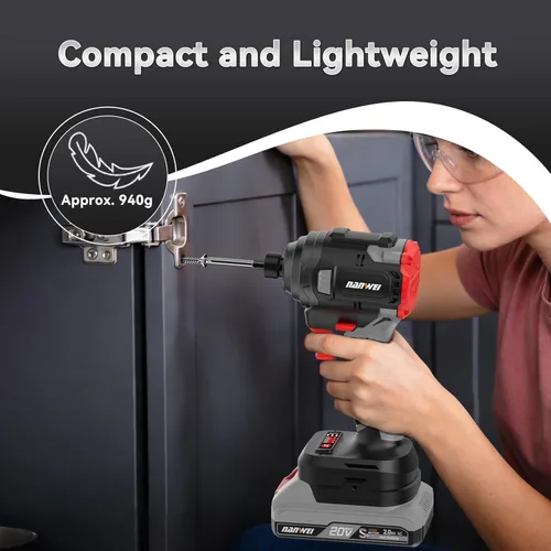 Miniatura 4 de NANWEI Destornillador de impacto sin escobillas de 20 V, par máximo de 2100 In-lbs (240 N·m), vástago hexagonal de 1/4 pulgadas, 2 baterías de 2.0
