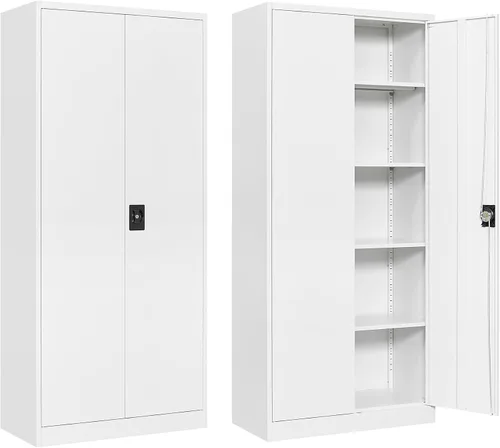 Miniatura 16 de Gabinete de almacenamiento de metal para garaje, armario de almacenamiento con cerradura de 71 pulgadas con 2 estantes ajustables y 1 cajón