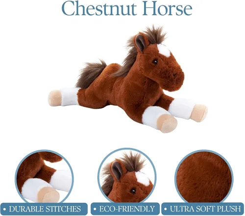 Miniatura 6 de The Petting Zoo Peluche de caballo castaño, regalos para niños, animales salvajes de granero, juguete de peluche de caballo marrón, 16 pulgadas