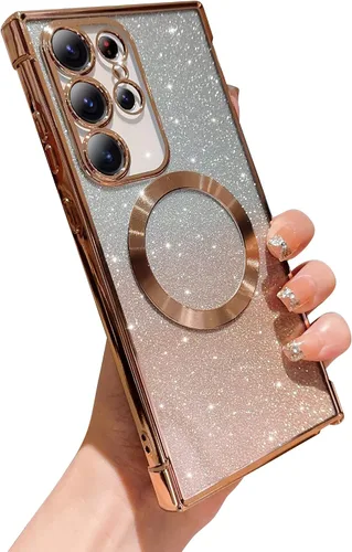 Miniatura 21 de phylla Funda magnética para teléfono Samsung Galaxy S21 con purpurina degradada compatible con Magsafe, Luruxy chapado en bonita cubierta Rosa