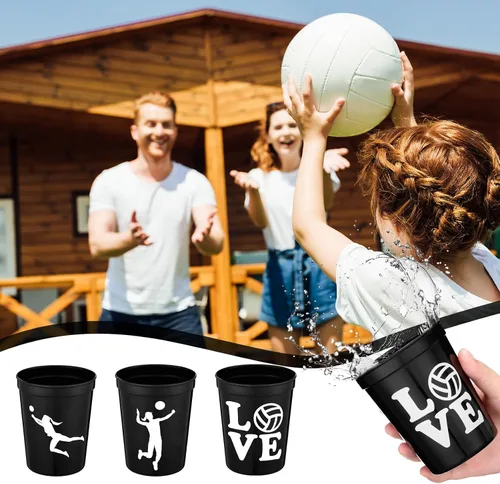 Miniatura 4 de Zhehao 30 vasos de plástico con pelota deportiva, vasos reutilizables de plástico para hockey, fútbol, baloncesto, vasos para estadios de 16 onzas