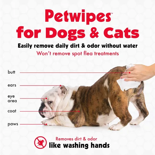 Miniatura 3 de Petkin Toallitas para mascotas para perros y gatos, 100 toallitas grandes – Elimina la suciedad y el olor como lavarse las manos – Limpia orejas