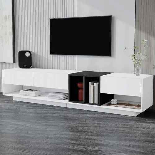Miniatura 11 de Merax Minimalist 103" Entertainment Wall Unit Set with Overhead Bridge for TVs Up to 75", Modern Large Media Console with Adjustable Shelves, Ample