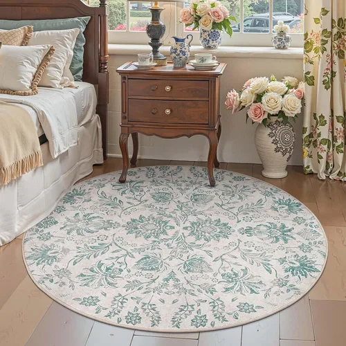 Miniatura 277 de jinchan Lima - Alfombra simétrica floral geométrica lavable, alfombra de entrada de medio círculo de 2 x 3, alfombra de media luna, suave y Azul
