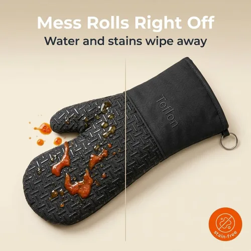 Miniatura 3 de Xlnt - Guantes de silicón antideslizantes para horno, resistentes al calor, con acabado de teflón Eco Elite, con lazo para colgar, ideales para uso