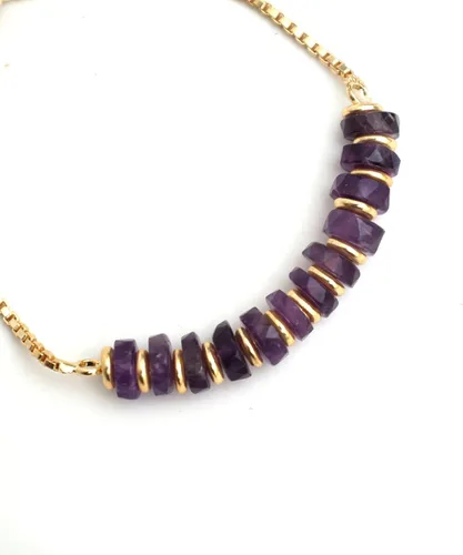 Miniatura 48 de Natural Heishi Beads With Spacers Slider Bracelet Gemstone Healing Jewelry With 14k Yellow Gold Plated 8- Inch Adjustable Length