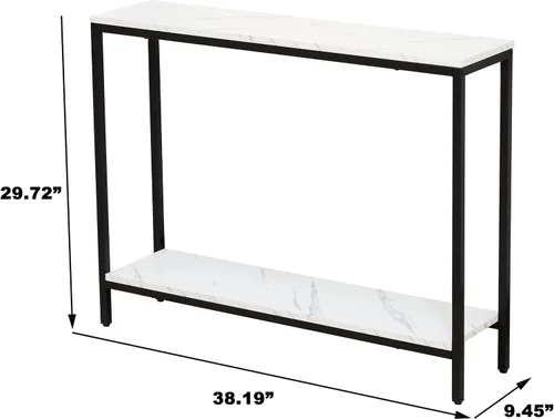 Miniatura 2 de loglus Mesa consola para entrada, Mesa de sofá de MDF de mármol sintético con marco dorado (doble capa, marco negro)