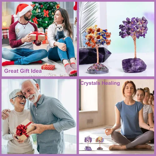 Miniatura 6 de Árbol de la vida de cristal de amatista, decoraciones de árbol del dinero, cristales y piedras curativas, piedras preciosas de energía positiva