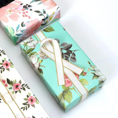 Miniatura 5 de Papel de regalo para niñas y mujeres, 12 hojas de papel de regalo floral de cumpleaños, papel de regalo plegado colorido rosa y verde para Floral 12