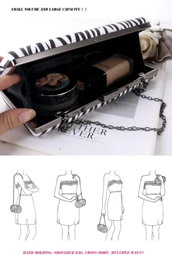 Miniatura 2 de Bolsos de noche para mujer, con patrón de cebra negro y blanco, bolso cruzado con correa de cadena para fiesta