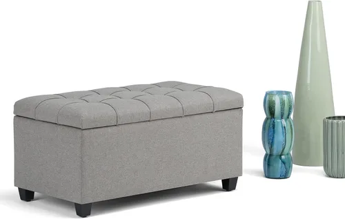 Miniatura 3 de SIMPLIHOME Sienna - Banco otomano de almacenamiento, 33 pulgadas de ancho, tapizado de tela con aspecto de lino, banco otomano rectangular