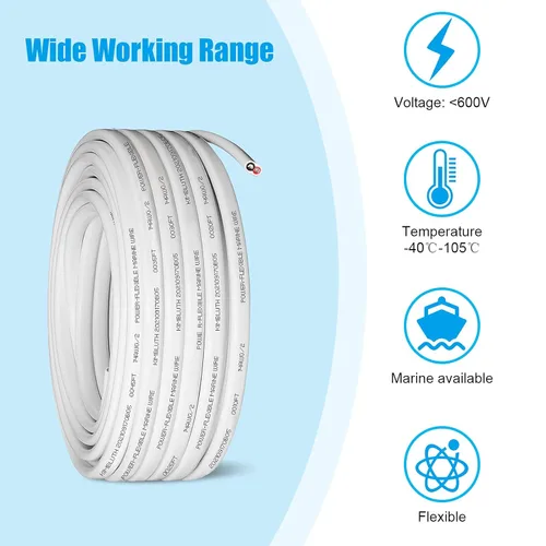 Miniatura 6 de Cable Marino Dúplex de Alambre de Calibre 14 de Cobre Estañado para Barco, 40 pies 14 AWG Estándar USA OFC Alambre de Cobre Libre de Oxígeno