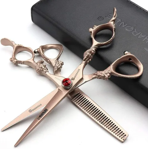 7/8/9 pulgadas oro rosa, plata 440c tijeras de pelo japonés salón peluquería y peluquería de adelgazamiento (oro rosa)