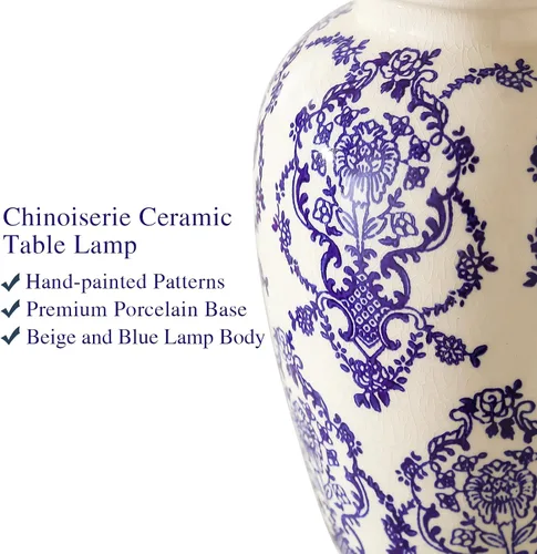 Miniatura 3 de Chinoiserie - Juego de 2 lámparas de mesa de cerámica para sala de estar, dormitorio, mesita de noche, lámpara de mesa clásica de porcelana azul