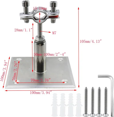 Miniatura 2 de 2 soportes de tubería de 1.969-3.937 in de altura ajustable, abrazaderas de diámetro exterior de 0.591-0.748 in de acero inoxidable 304 para montaje